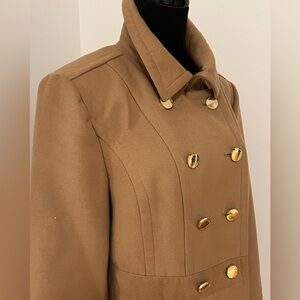 Adrienne Vittadini Tan Pea Coat with Gold Buttons